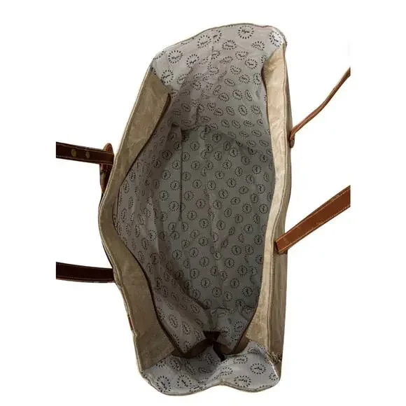 NWT Boutique Boho Yesteryear Vintage Style Leather and Canvas Tote Bag - Picture 4 of 5